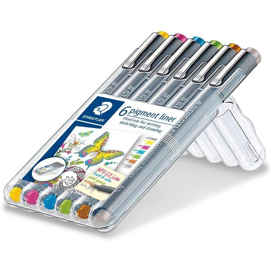 Staedtler Pigment Liner, Fineliner Pen For Drawing, Drafting, Journaling, Set of 6 Assorted Colors, 30805S2SB6(multicoloured)
