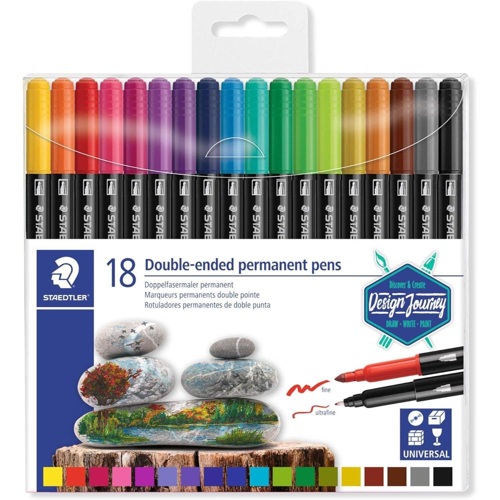 Staedtler Double-Ended Permanent Pens, Ideal for marking and drawing on almost anything, 36 Assorted Colors, 3187 TB36(1 count (Pack of 18))