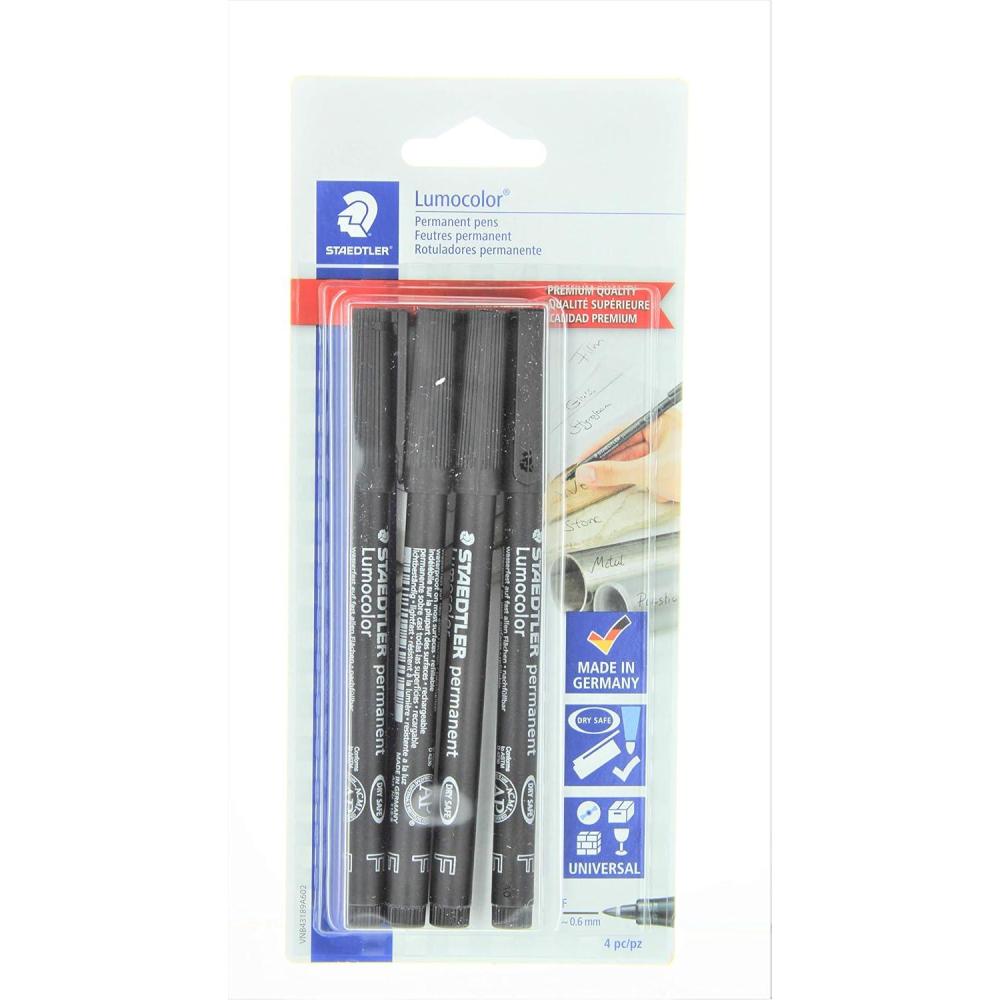 Staedtler Lumocolor Permanent Pen 318-9 Fine 0.6mm Line – Black (Pack of 4)